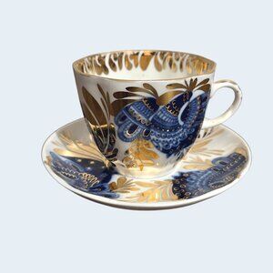 Vintage Lomonosov "Golden Garden" Tea Cup & Saucer - USSR